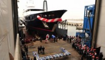 Launch of the Superyacht Berkut (ex Baraka) in April 